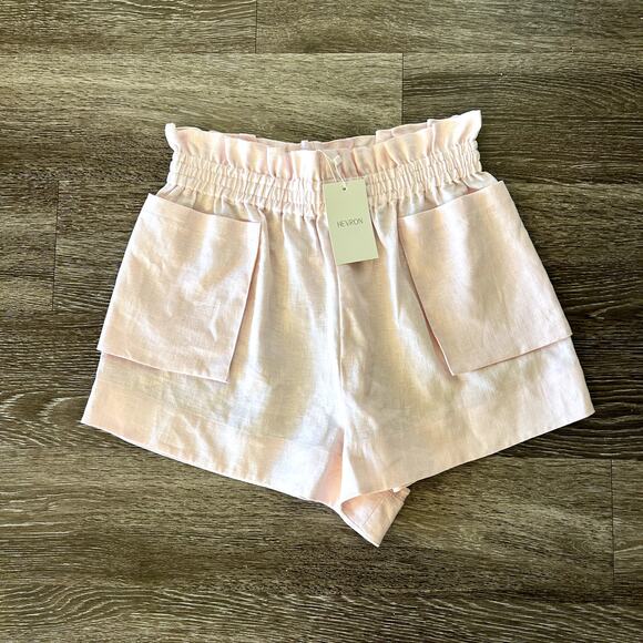 NWT Hevron Mira Linen Shorts Rose Quartz Pink High-Waist Pocket 100% Linen Sz M - Picture 11 of 16